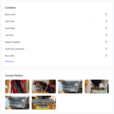 add box inventory photos and item list